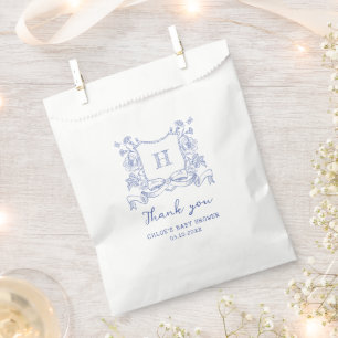 Rustic Chinoiserie Bow Floral Crest Baby Shower Favour Bags