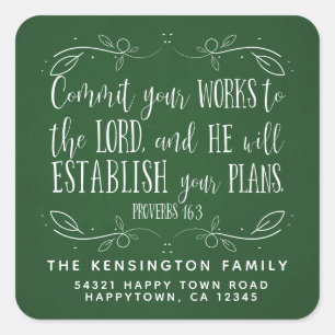 Rustic Christian Bible Verse Green Address Square Sticker