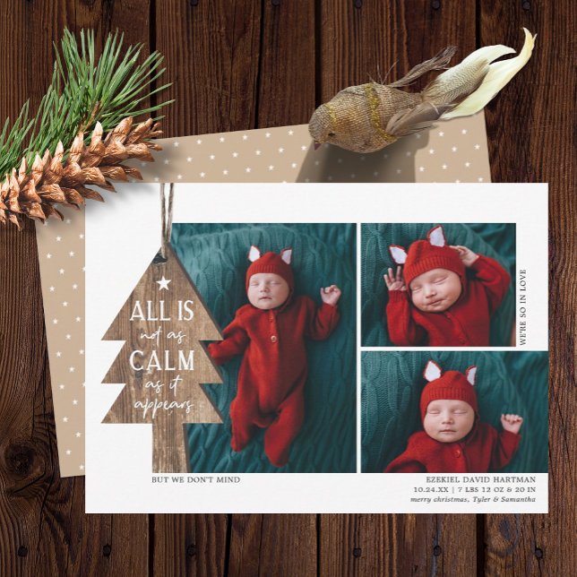 Rustic Christmas 3 Photo Birth Announcement (Creator Uploaded)