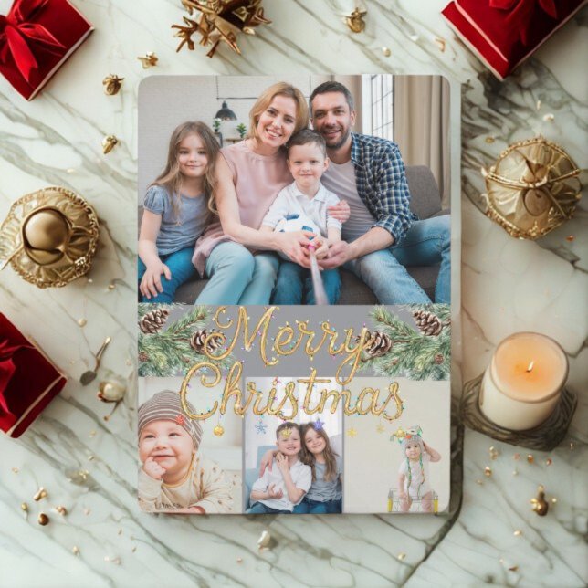 Rustic Christmas 4 Photo Holiday Card (Creator Uploaded)
