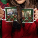 Rustic Christmas 4 photos joyful family green gold Coffee Mug<br><div class="desc">Elegant stylish plaid tartan faux gold Joyful script 4 family photo collage traditional red green holiday coffee mug with your custom personalised text.</div>