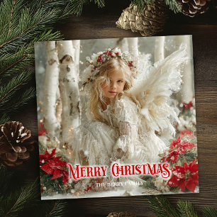 Rustic Christmas angel editable festive greeting Holiday Card