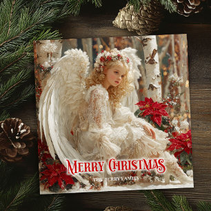 Rustic Christmas angel printable festive greeting Holiday Card