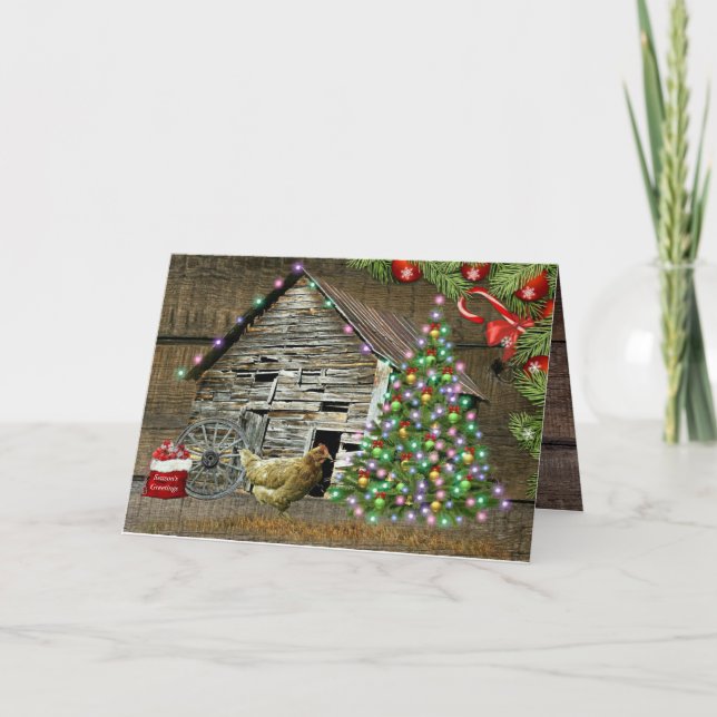Rustic Christmas At The Chicken Coop Holiday Card (Front)