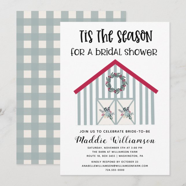 Rustic Christmas Barn Bridal Shower Invitation (Front/Back)