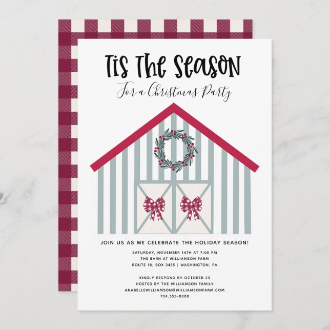 Rustic Christmas Barn Country Christmas Party Invitation (Front/Back)