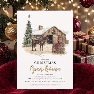 Rustic Christmas Barn Horse Open House Invitation