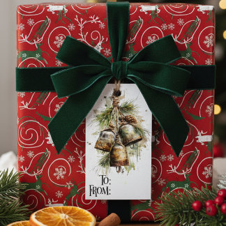 Rustic Christmas Bell Pine Gift Tag