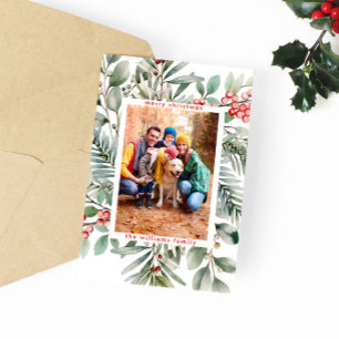 Rustic Christmas Berries Greeting Photo  Holiday Card