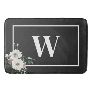Rustic Christmas Black & White Monogram Pine Bath Mat