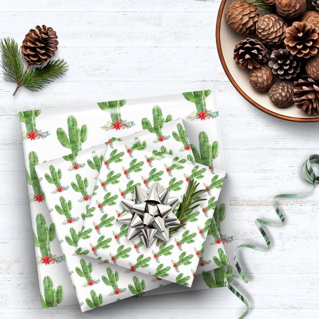 Rustic Christmas Cactus Floral Holiday Wrapping Paper Sheet (Rustic Christmas Cactus Floral Holiday Wrapping Paper Sheets)