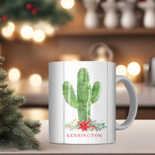 Rustic Christmas Cactus Succulent Holiday Coffee Mug