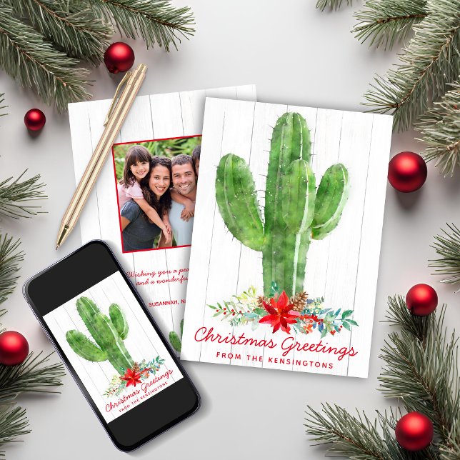 Rustic Christmas Cactus Wood Holiday Photo Card (Rustic Christmas Cactus Wood Holiday Photo Card)