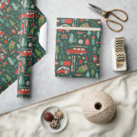 Rustic Christmas Camping and Fishing Wrapping Paper<br><div class="desc">A rustic,  hand-drawn Christmas design with cosy and cute illustrations of camping and lake life. Colours include traditional Christmas colours of green,  red and white,  as well as dark teal and mint green. A great holiday gift design for the fisherman,  fisherwomen,  nature lovers,  and camping enthusiasts.</div>