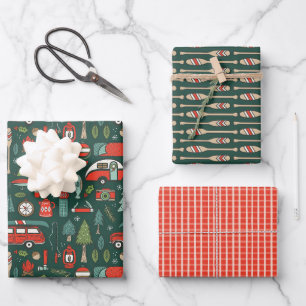 Rustic Christmas Camping and Fishing Wrapping Paper Sheet