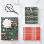 Rustic Christmas Camping and Fishing Wrapping Paper Sheet<br><div class="desc">A rustic,  hand-drawn Christmas design with cosy and cute illustrations of camping and lake life. Colours include traditional Christmas colours of green,  red and white,  as well as dark teal and mint green. A great holiday gift design for the fisherman,  fisherwomen,  nature lovers,  and camping enthusiasts.</div>