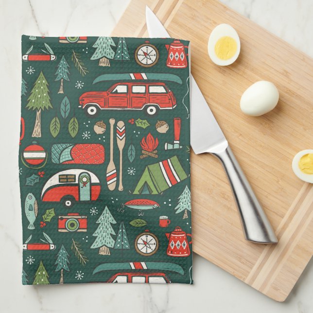 Rustic Christmas Camping Tea Towel (Quarter Fold)