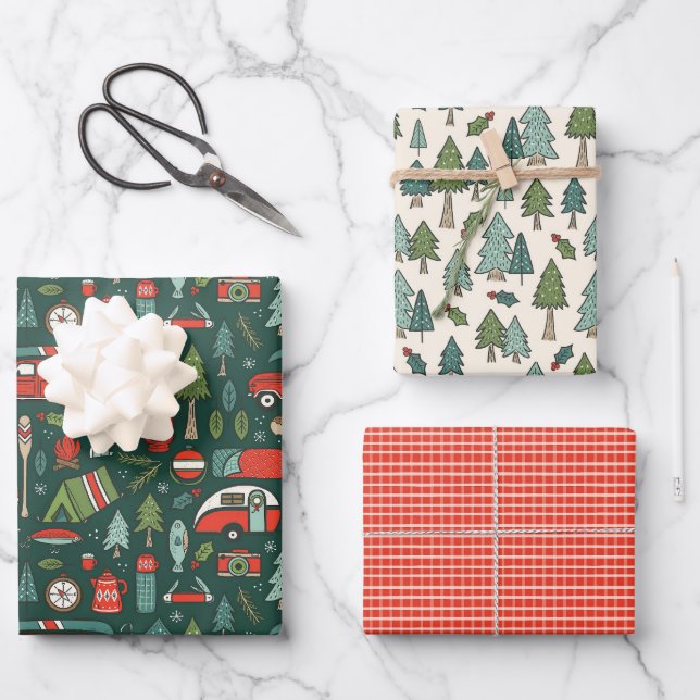 Rustic Christmas Camping Wrapping Paper Sheet (Front)