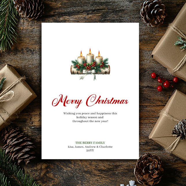 Rustic Christmas candles pine branch holiday card (Rustic Christmas candles pine branch holiday card)