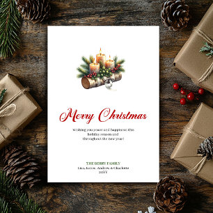 Rustic Christmas candles pine holly design card
