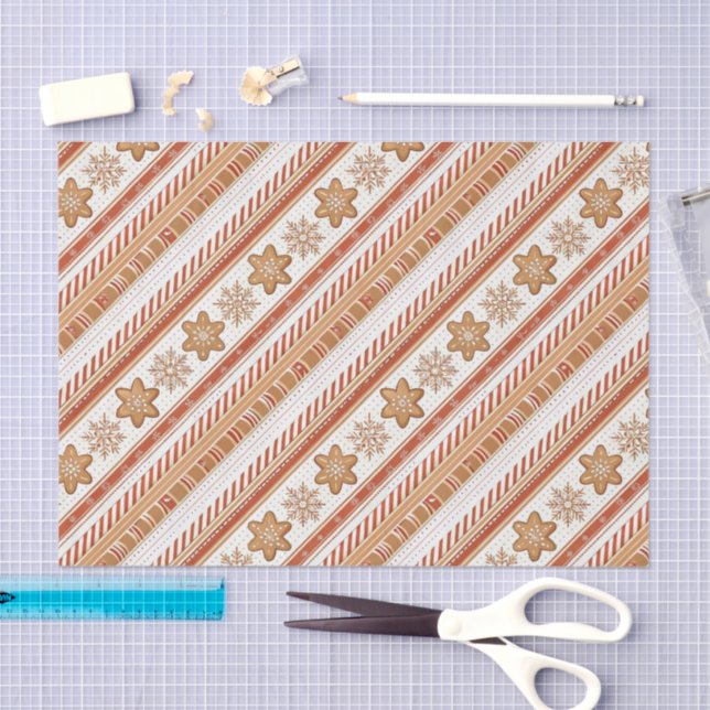 Rustic Christmas Candy Cane & Gingerbread Pattern Tissue Paper (Craft)