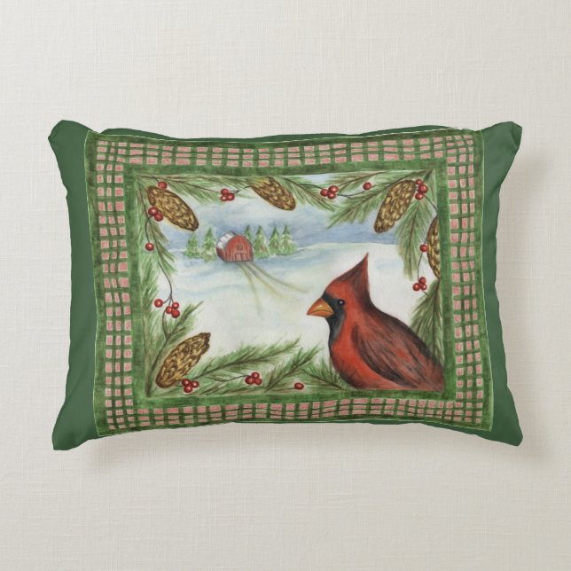 Rustic Christmas Cardinal Pillow (Front)
