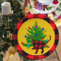 Rustic Christmas Cat, Tree and Red Buffalo plaid