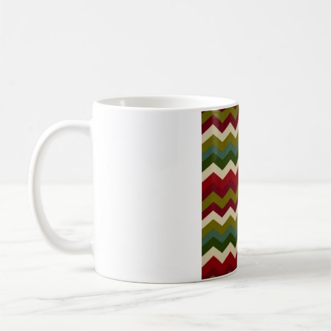 Rustic Christmas Chevron – Red Green & Cream Zigza Coffee Mug (Left)