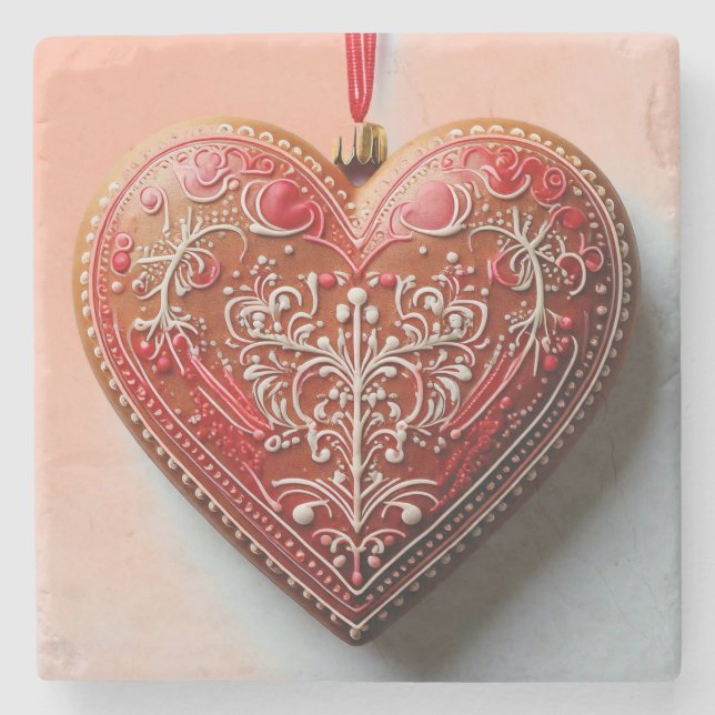 Rustic Christmas Cookie Decorated Holiday Stone Coaster (Front)