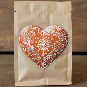 Rustic Christmas Cookie Decorated Traditional Heart Sticker