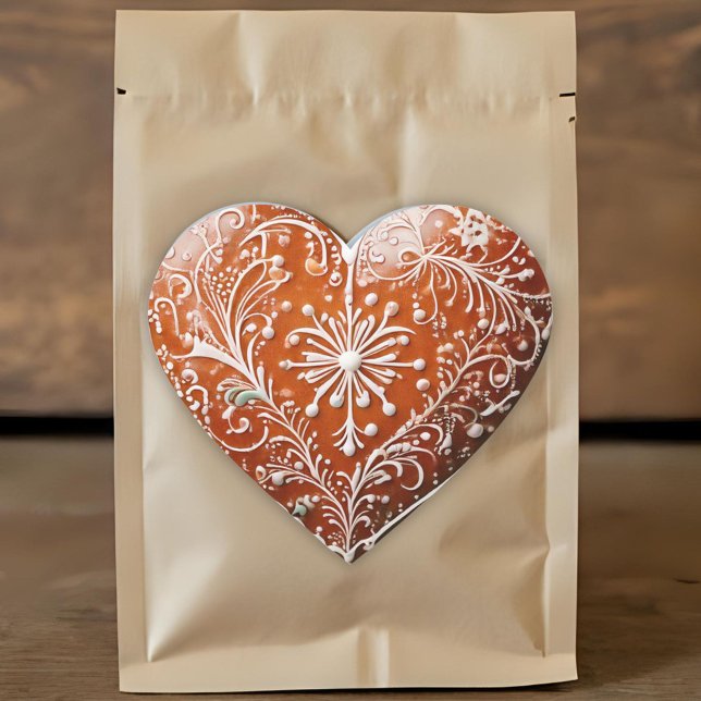 Rustic Christmas Cookie Decorated Traditional Heart Sticker (Creator Uploaded)