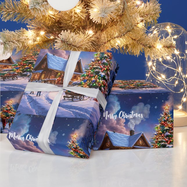 Rustic Christmas Cosy Snowy Cabin in the Forest  Wrapping Paper (Holidays)