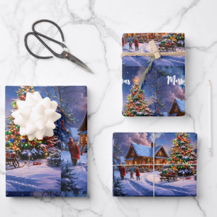 Rustic Christmas  Cosy Snowy Cabin in the Forest  Wrapping Paper Sheet