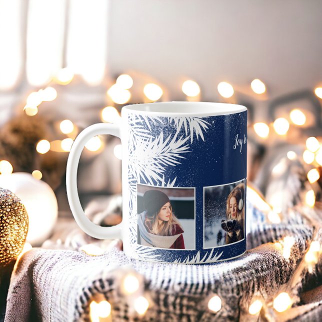 Rustic Christmas country 4 photo snow pines blue Coffee Mug (Rustic Christmas country 4 photo snow pines blue Coffee Mug)