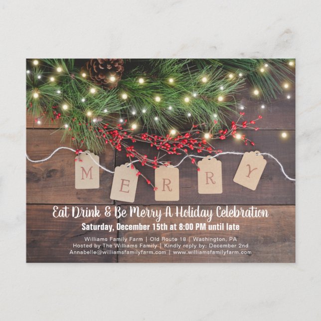 Rustic Christmas Country Holiday Party Invitation  Postcard (Front)
