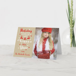 Rustic Christmas Craft Paper Red White Typography Holiday Card