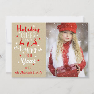 Rustic Christmas Craft Paper Typography  Photo Holiday Card