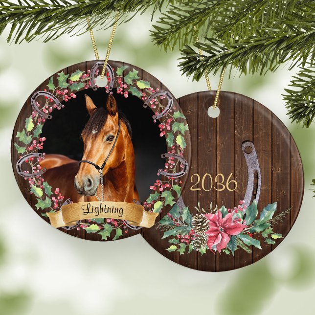 Rustic Christmas Custom Horse Photo Ceramic Tree Decoration (Creator Uploaded)