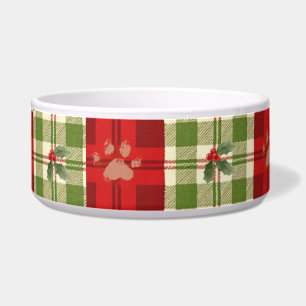 Rustic Christmas Dog Bowl – Red, Green & Cream