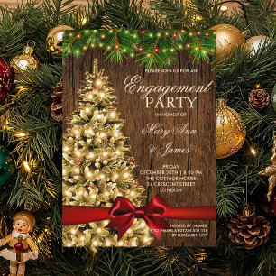 Rustic Christmas Engagement Party Tree & Ribbon Invitation