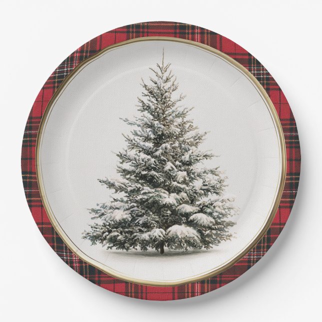 Rustic Christmas Evergreen Christmas Paper Plates (Front)