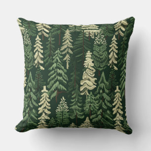 Rustic Christmas Evergreen Trees Cushion