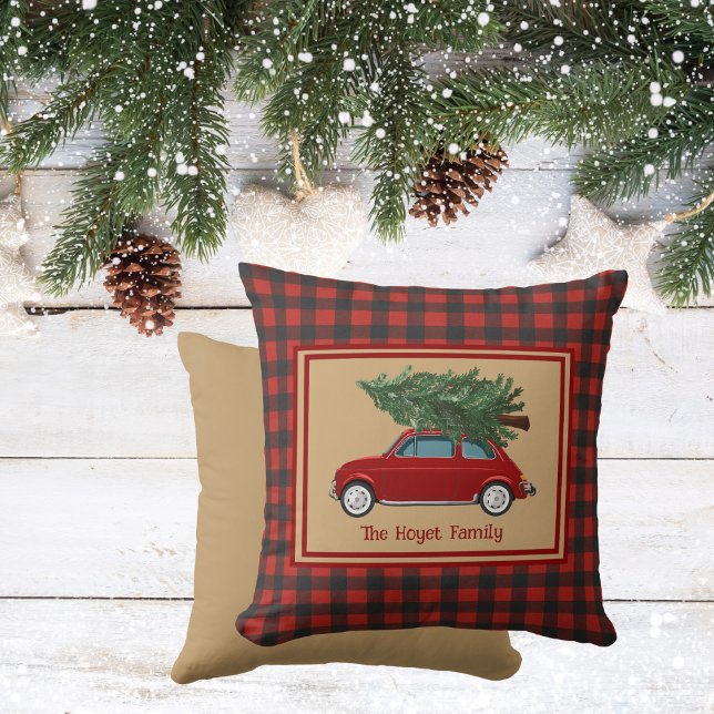 Rustic Christmas, Family Name, Red, Gold,  Cushion (Rustic Christmas, Family Name, Red, Gold, Throw Pillow)