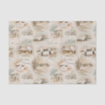 Rustic Christmas Farmsteads in Winter Tissue Paper<br><div class="desc">Charming and nostalgic vintage winter design featuring vignettes of rustic cottages,  fences,  woodlands and ponds on a snowy Christmas morning in warm tones of beige,  tan,  gold,  light teal and brown. Pattern is seamless and can be scaled up or down.</div>
