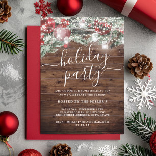 Rustic Christmas Festive Foliage Lights Holiday  Invitation