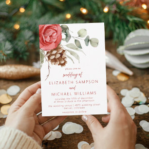 Rustic Christmas Floral Pinecone Wedding Invitation