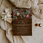 Rustic Christmas Floral Winter Wedding Invitation<br><div class="desc">Rustic winter wedding invitations featuring a wooden background,  festive watercolor florals & foliage,  xmas red & gold baubles,  and a elegant wedding template that is easy to personalise.</div>