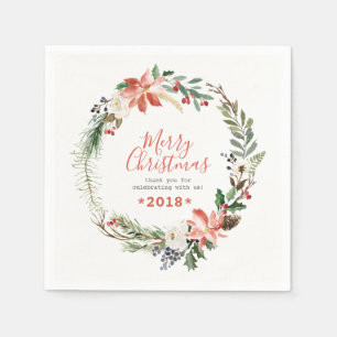 Rustic Christmas Flowers Wreath Napkin