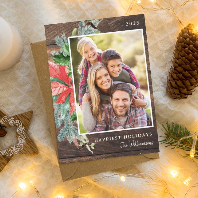 Rustic Christmas Foliage Photo Holiday Card  (Rustic Christmas Foliage Photo Holiday Card)