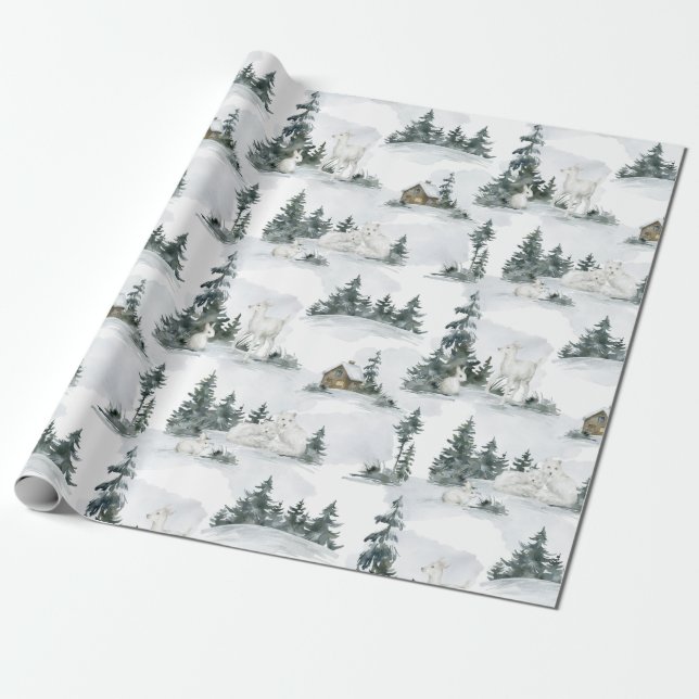 Rustic Christmas Forest Mountain Cabin Gift Wrapping Paper (Unrolled)
